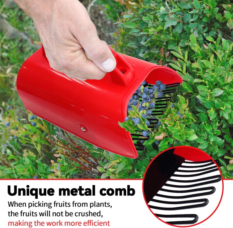 SUGOOE 2 Pack Blueberry Picker with Metallic Comb and Ergonomic Metal Handle, Plastic Scoop for Blueberries Lingonberries Huckleberries (Red) - Image 2